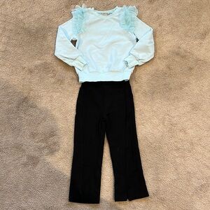 Light Blue Ruffle Sweater and Black Pants Set